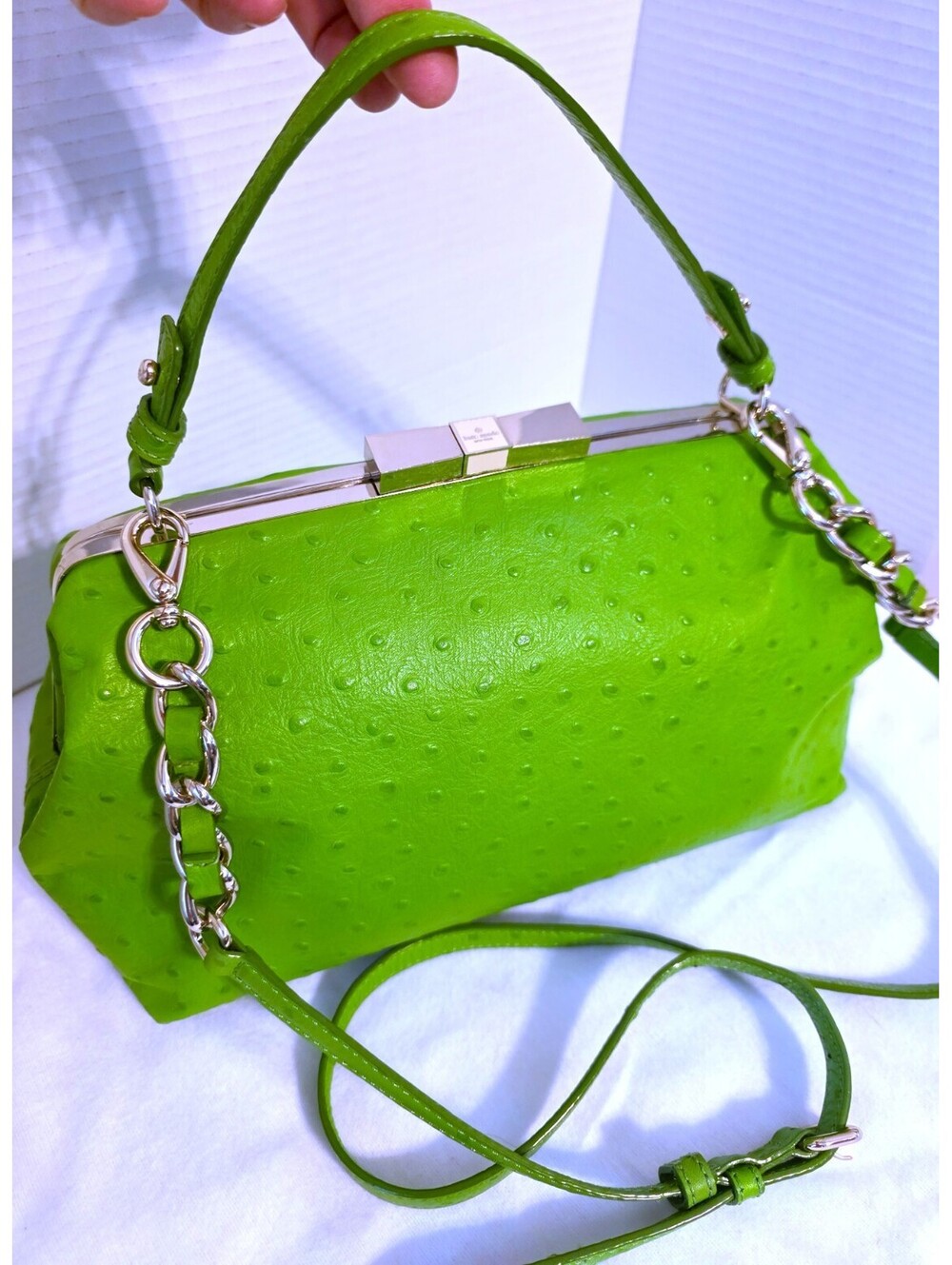 RARE NWOT Green Ostrich Leather Victoria Falls Madeline Kate Spade Satchel +Body